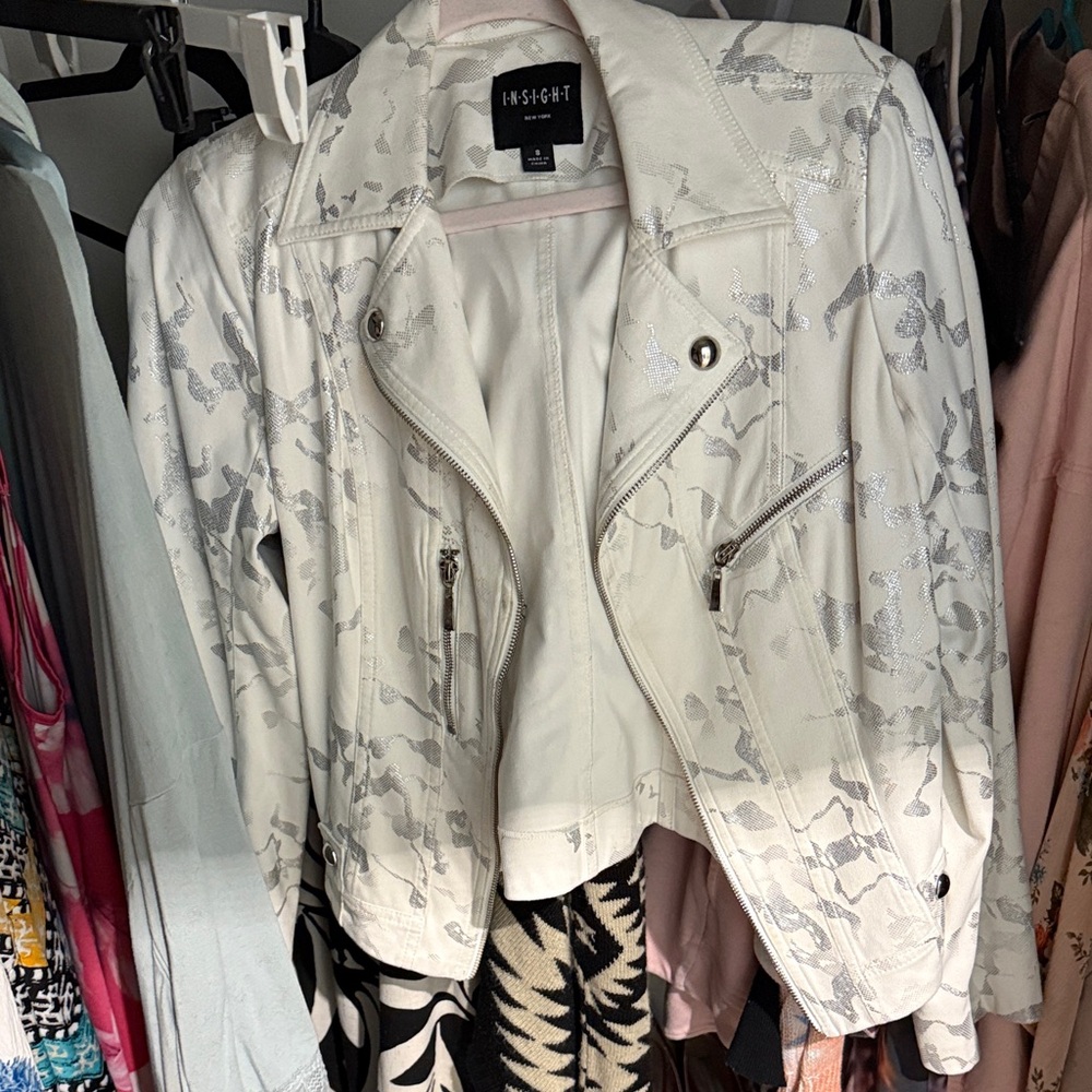 Insight Cream and Silver Women's Leather Jacket